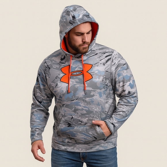 Under Armour Other - Under Armour Men Hoodie M Gray Camouflage Long Sleeve Logo Oversized
